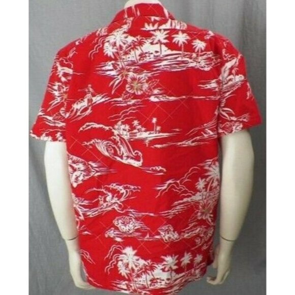 Seawind Hawaiian Islands Red Shirt Tiki Hut Palm Trees Matched Pocket Size XL - Picture 2 of 12